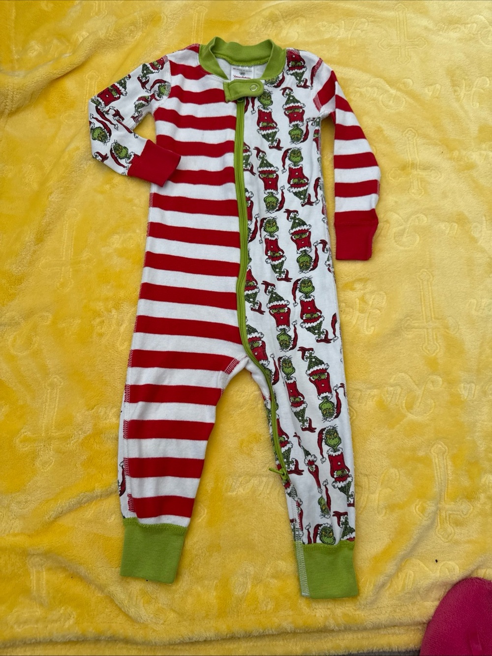 Hanna Andersson Red, White & Green Striped Grinch-Style Zip One-Piece 18/24 m
